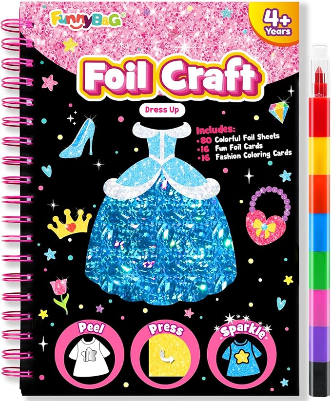 FUNNYB&G Foil Art Craft for Kids - Christmas Crafts Gift Party Favors Stocking Stuffers for Kids Fun Art Supplies Creative Birthday Gift Travel Toys for Girls Boys 4 5 6 7 8 9 Years Old (Dress Up)