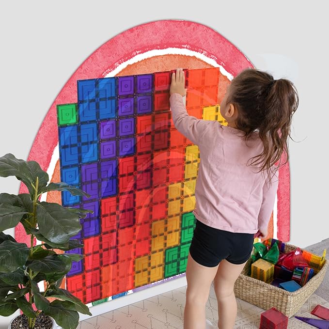 Learn & Grow Magnetic Wall Decal – Rainbow Magnetic Wall Arch for Kids Playroom Decor - Peel, Stick & Doodle Sticker Board Sheet - Multifunctional Magnet Tiles Learning Panels for Creative Play
