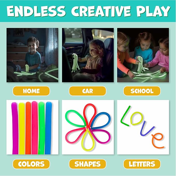 BUNMO Stocking Stuffers for Kids - Stretchy Sensory Strings - Sensory Toys for Kids - Stocking Stuffers for Boys and Girls - Hours of Fun - Glow in The Dark - 6 Pack