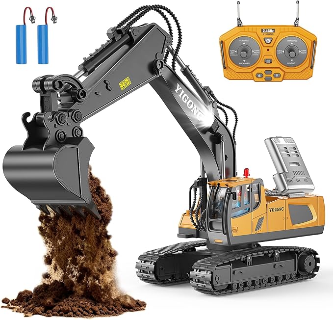 Remote Control Excavator Toy RC Play Excavator Construction Vehicles, 11CH 2.4Ghz RC Sand Digger with Metal Shovel & Light, Construction Truck Toys for Boys 3 4 5 6 7 8-12 Year Old Kids Birthday Gifts