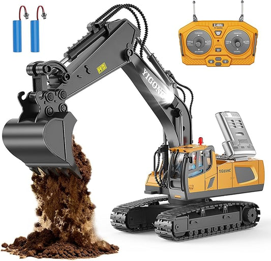 Remote Control Excavator Toy RC Play Excavator Construction Vehicles, 11CH 2.4Ghz RC Sand Digger with Metal Shovel & Light, Construction Truck Toys for Boys 3 4 5 6 7 8-12 Year Old Kids Birthday Gifts