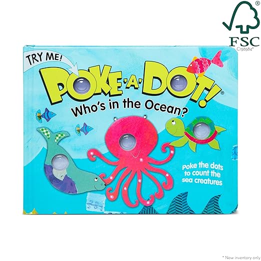 Melissa & Doug Poke-a-Dot! Who’s in the Ocean? Interactive Children's Board Book with Buttons to Pop, Educational Sensory Toy for Toddlers & Preschoolers Ages 3+ - FSC Certified