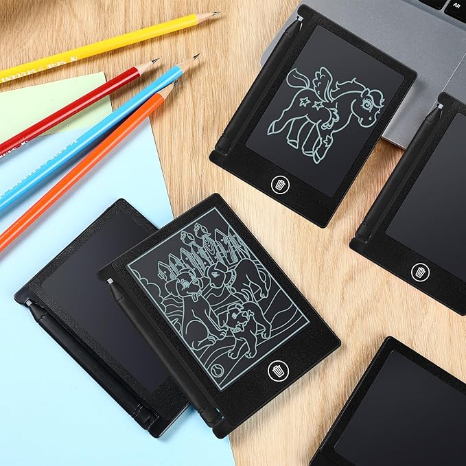 Nezyo 16 Pieces 4.5 Inch Mini LCD Writing Tablet for Kids Electronic Doodle Board Colorful Drawing Tablet Bulk Erasable Writing Pad Reusable Learning Gift for Girls Boys Party Favor(Black)