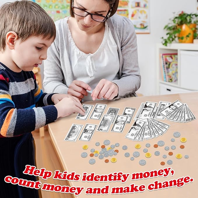 Money Activity Set for Kids for Learning, Pretend Play, Math Manipulatives,Teaching,Counting,Learning & Education Toys for Kindergartner Classroom & Homeschool,Math Games for Toddler, Teacher
