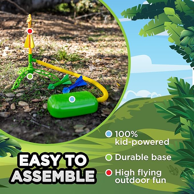 Stomp Rocket Dino-Soar Rocket Launcher for Kids - 3 Dinosaur-Themed Rockets - Fun Backyard & Outdoor Fun Toy Gift for Boys & Girls - STEM Soft Foam Blaster Set - Ages 3 & Up