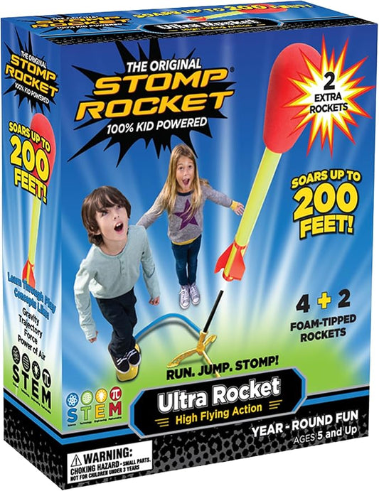 Stomp Rocket Ultra Rocket Launcher for Kids, 6 Rockets - Fun Backyard & Outdoor Kids Toys Gifts for Boys & Girls - High Flying Toy Foam Blaster Set - Multi-Player Adjustable Launch Stand