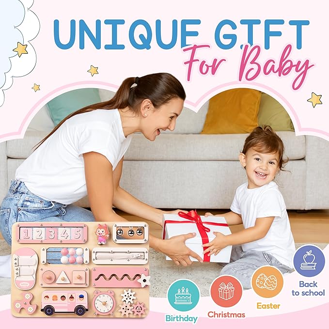 Large Busy Board Montessori Toys for 1 2 3 Year Old - Sensory Toys for Toddlers 1-3 - Fine Motor Skills & Early Learning - Montessori Gift for Boys & Girls - Travel-Friendly & Safe