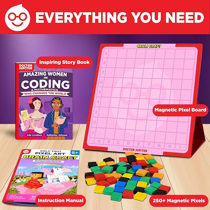 Doctor Jupiter My First STEM Pixel Art Kit for Girls | Learning & Educational Coding Basics for Girls| Building Toys, Montessori Toy, Math Puzzle with 100+ Challenges