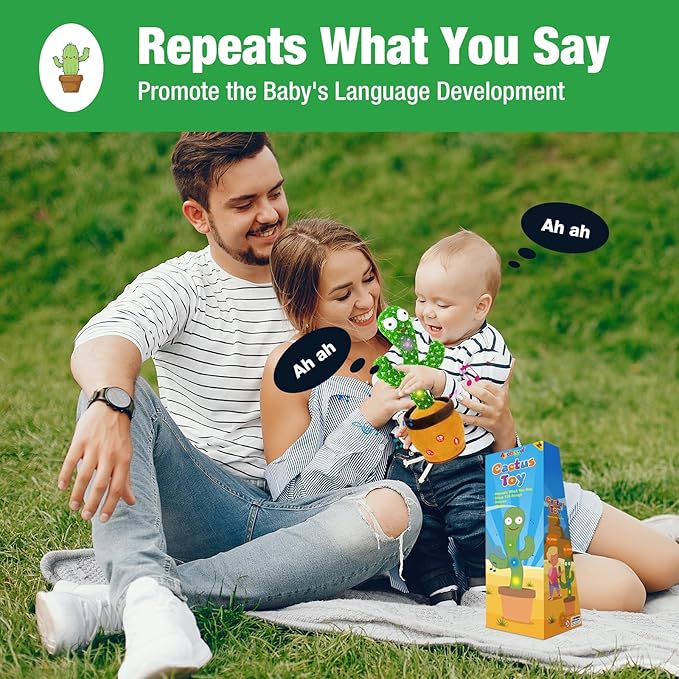 Ayeboovi Dancing Talking Cactus Baby Toys, Interactive Toy Repeating Records What You Say, Volume Adjustable Singing Cactus Toddler Toys with 120 Songs, Stocking Stuffers for Kids