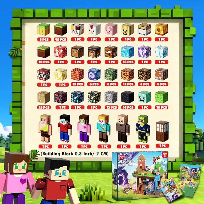 210PCS Magnetic Blocks with 8 Action Figures– 2025 STEM Magnetic Building Blocks for Kids Christmas, Creative Educational Play Set for Boys & Girls