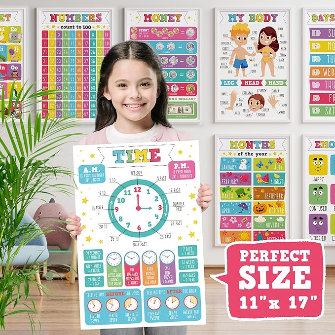 16 Pieces of Educational Posters to Improve Writing in Children, is Laminated, Set of 16 Posters in 2 Languages, Double Size English & Spanish, Works as 32 Posters