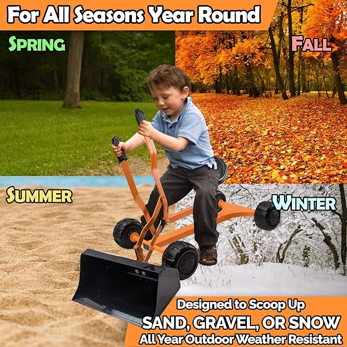 WONKAWOO Sand Digger Backhoe Loader for Kids, 360 Degree Ride On Metal Excavator Bulldozer Digging Toy for Sandbox and Beach, Patented Extra Wide Scoop Bucket