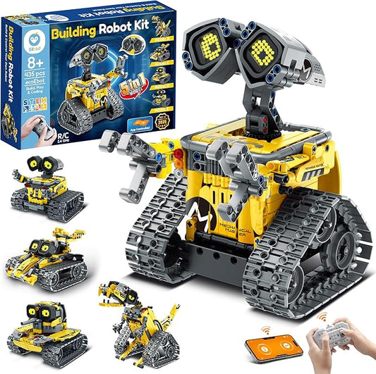 Sillbird Robot Building Kit with Remote Control for Boys Ages 8-14, Christmas STEM Coding Robotics Technic Toy Birthday Creative Gifts for Kids, Buildable 5in1 Models with 435 Pieces