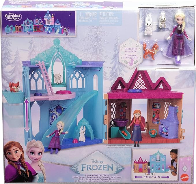 Mattel Disney Frozen Elsa Small Doll Playset w/ 10 Play Areas, 3 Animal Friends & 8 Accy, Storytime Stackers, Inspired by Animals of Arendelle