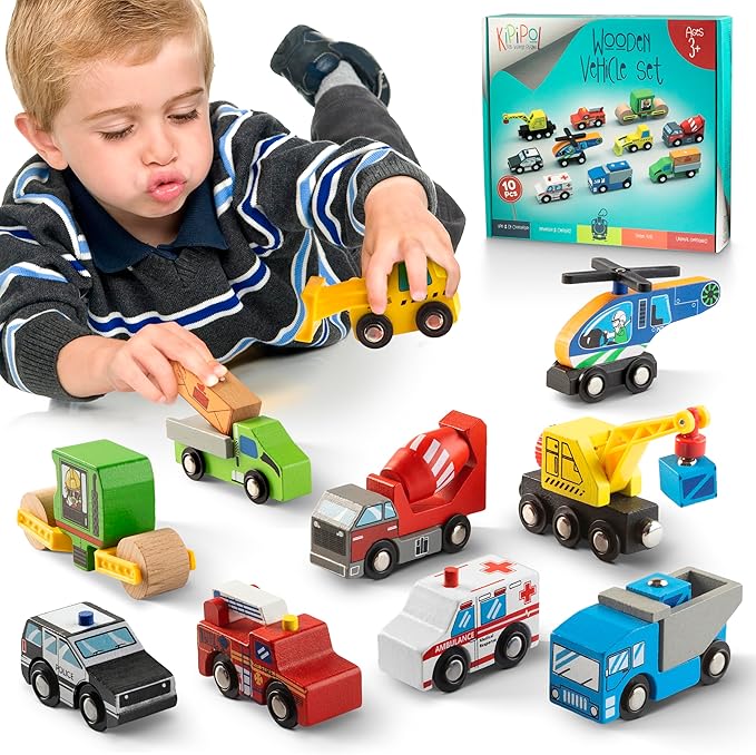 10 PCS Wooden Train Set Accessories, Toddler car Toys, fits Thomas, Brio, IKEA, Melissa and Doug, Stocking Stuffers for Kids, Train Toys Gifts for Toddlers and Kids Ages 4-8 and up