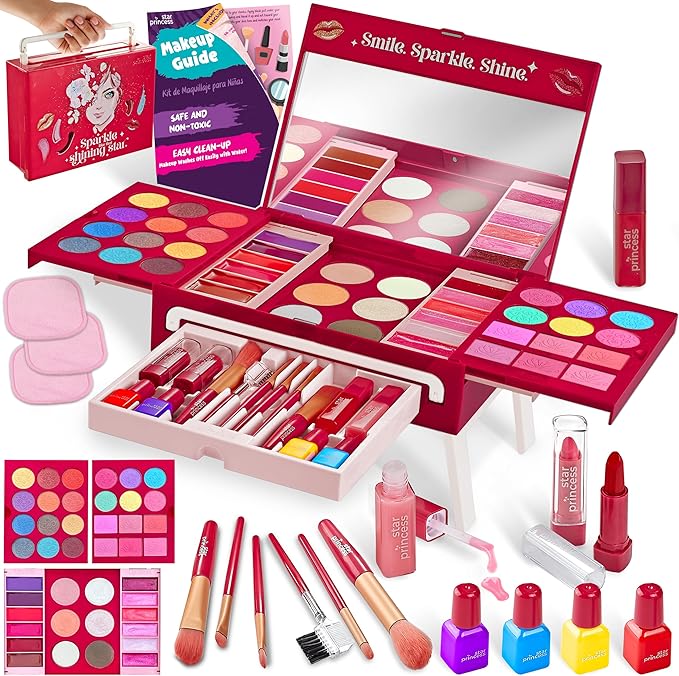 Kids Makeup Kit for Girls - Non-Toxic Real Washable Make Up Set for Little Girls - Pretend Play Toy Birthday Gift Idea for Girl Ages 3, 4, 5, 6, 7, 8, 9, 10 Year Old
