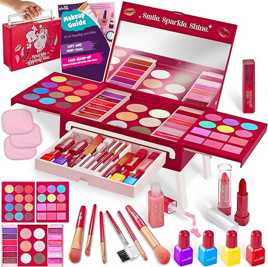 Kids Makeup Kit for Girls - Non-Toxic Real Washable Make Up Set for Little Girls - Pretend Play Toy Birthday Gift Idea for Girl Ages 3, 4, 5, 6, 7, 8, 9, 10 Year Old