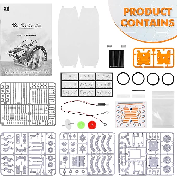STEM 13-in-1 Education Solar Power Robots Toys for Boys Age 8+, Educational Toy DIY Science Kits for Kids, Building Experiment Robotics Set Birthday Gifts for 8+ Years Old Boys and Girls