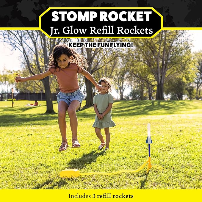 Stomp Rocket Jr Glow Rocket Refills, 3 Rockets - Replacement Glow in The Dark Rockets for Soft Foam Rocket Launcher for Kids - Fun Backyard & Outdoor Kids Toys Gifts for Boys & Girls