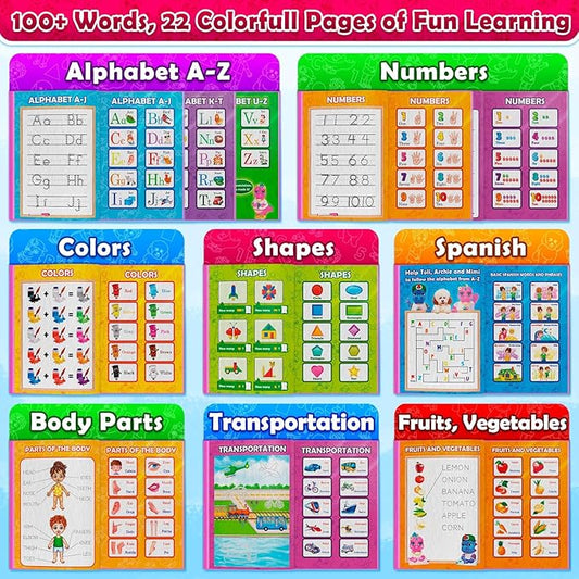 ABC Learning Sound Book for Toddlers 3–5 – Interactive Busy Book with English & Spanish, Alphabet, Counting, Music & Tracing Activities, Montessori Educational Toy, Holiday for Kids