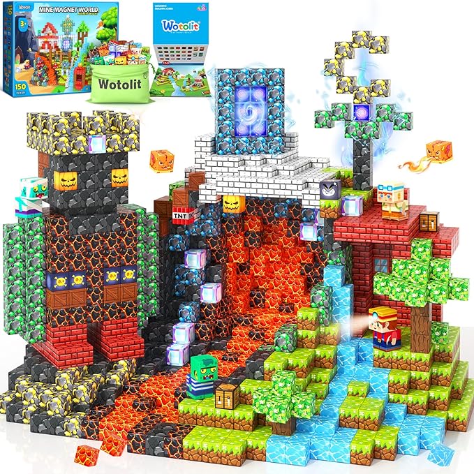 Magnetic Blocks Toys, Build Mine Magnet World Set, Magnetic Tiles Building for Boys & Girls Age 4-8 5-7, STEM Montessori Sensory Toys for Toddlers Kids Gifts