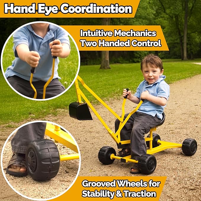 WonkaWoo Sand Digger Ride On Excavator Toy for Kids, 360 Degree Real Scoop Action with 4 Wheels, Giant Construction Digging Toy for Beach, Sandbox and Outdoor Playground