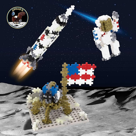 PLUS PLUS - Apollo 11 Space Playset Bundle - Space Mini Maker Tubes and Baseplate Builder - Construction Building STEM | STEAM Toy, Interlocking Mini Puzzle Blocks for Kids