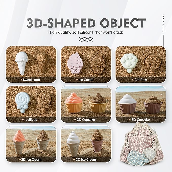 MarcZero 17Pcs Silicone Beach Toys,Modern Baby Beach Toys,Travel Friendly Beach Set,Silicone Bucket, Watering Can, Shovel, 12 Sand Molds, Beach Bag,Silicone Sand Toys for Toddlers, Kids (Pink)