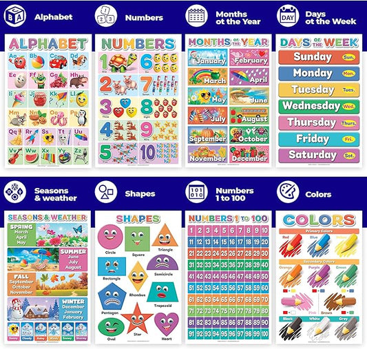 DeeDee's Workshop 16 Educational Posters for Toddlers, ABC Chart For Wall For Toddlers, ABC Poster, Days of the Week Poster For Kids, Toddler Wall Decor, Daycare Essentials, Pre K Learning Materials