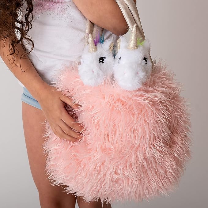 Perfectto Design Unicorn Toy for Girls Age 3, 4, 5. 4 PCS Set - Mommy Baby Stuffed Animal, Bag and a Doll Blanket. Unicorn Gift for 3-6 Year Old Girl Birthday or Christmas. (White Rainbow)