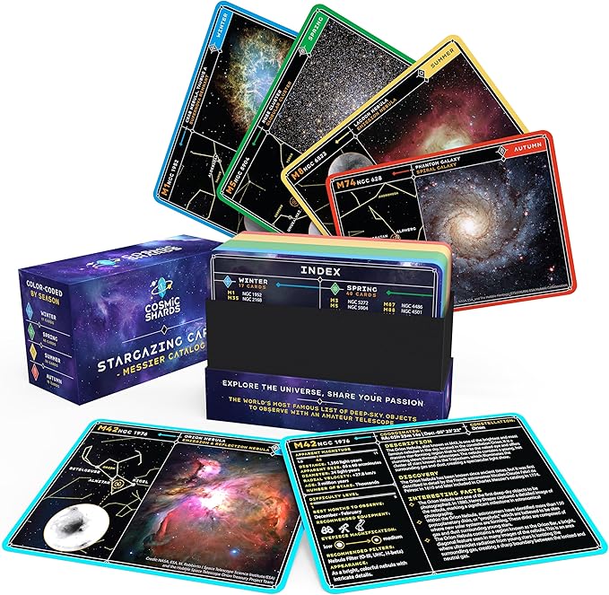 Stargazing Cards - Messier Catalog | Night Sky Exploration Kit for Telescopes & Binoculars | Flashcards with Star Charts, Astrophotography & Facts | Perfect Astronomy & Space Gift for Kids & Adults