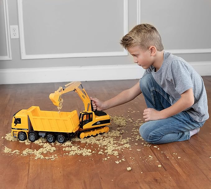 Toy To Enjoy Construction Toys - Excavator & Dump Truck Toy for Kids (Set of 2) – Moveable Claw & Lifting Back – Garbage Truck & Bulldozer Digger – Construction Vehicles for Boys & Kids
