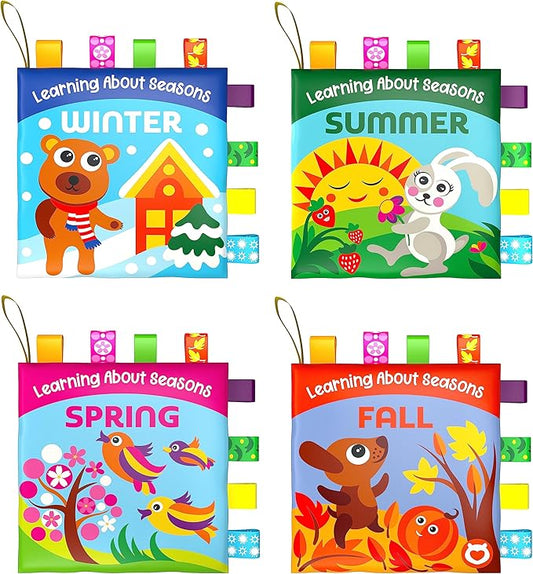 BabyBibi Cloth Books for Babies - Learn About Seasons, Playful Illustrations, Crinkle Pages & Cute Characters - for Babies 24 Months Old(Set of 4)