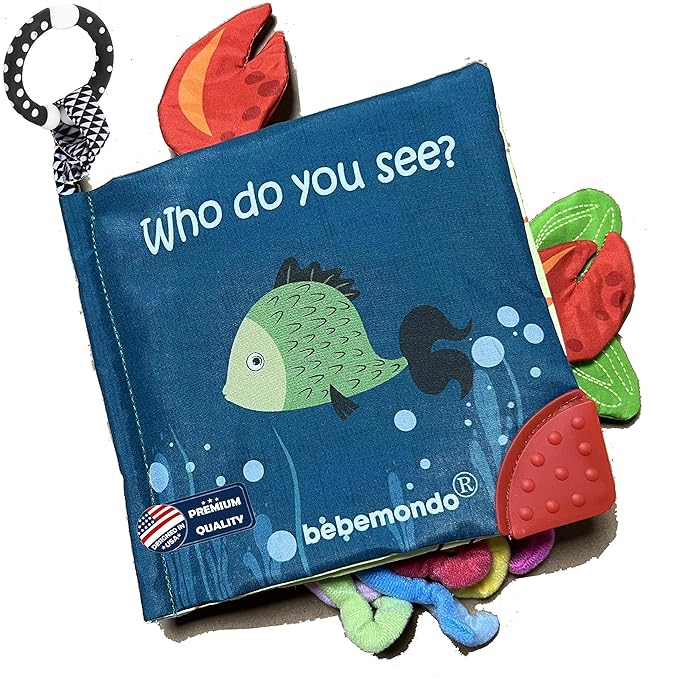 Fish Baby Books Toys,Touch and Feel Crinkle Cloth Books for Babies,Infant, Baby Toys 0-6-12 18 Months, Learning Education Soft Sensory Mirror Toy,Shower Gifts Christmas for Baby Boys Girls-Teether