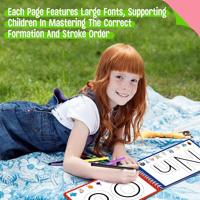 SpriteGru Letter & Number Tracing Pad, 30 Pages Alphabet ABC and 123 Handwriting Book, Reusable & Erasable Pen Control Practice Montessori Autism Educational Fine Motor Toddler Learning Toys