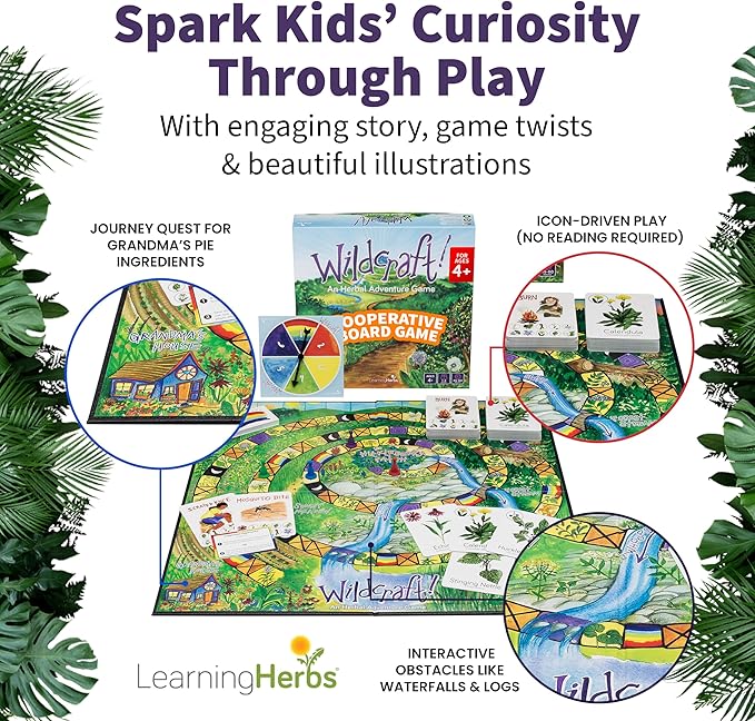 Wildcraft! Herbal Adventure Cooperative Board Game – Educational Board Game for Kids 4+ & Families – Learn 25 Herbs Through Play – Nature Inspired Learning Game w/Coloring Book & Plant Guide