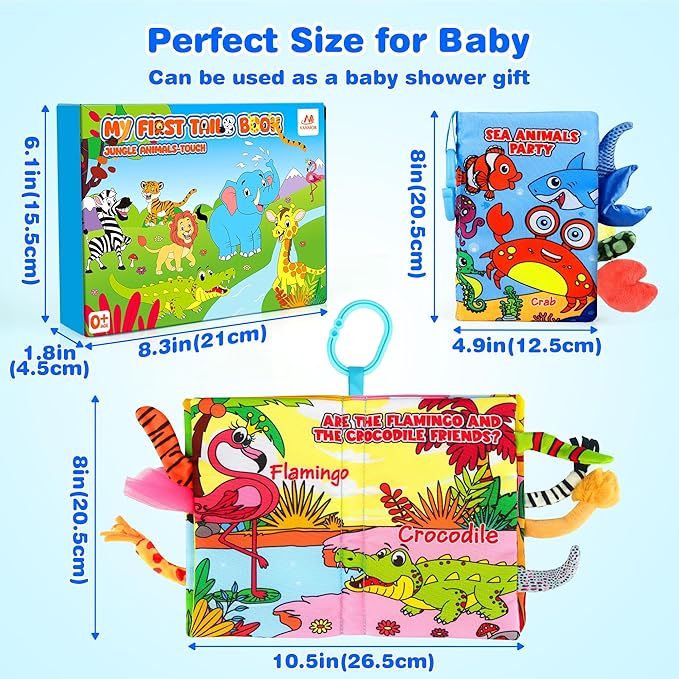 Vanmor Soft Baby Books for 0-18 Month Olds – 2PCS Crinkle Cloth Books with Forest & Ocean Themes, Tummy Time Toys for Infants, Sensory Toys for Babies, Stocking Suffer for Baby