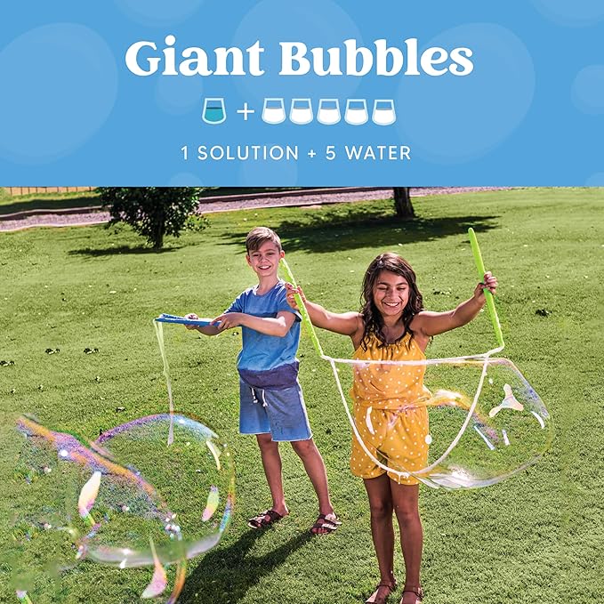 JOYIN 2 Bottles Bubbles Refill Solutions 64 oz (up to 5 Gallon), Concentrated Solution for Bubble Machine, Gun, Wand Refill Fluid Summer, Easter Toys (Blue+Green)