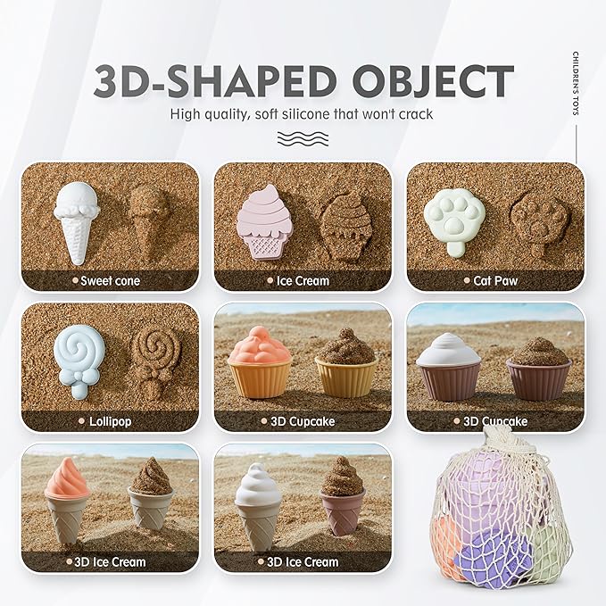 MarcZero 17Pcs Silicone Beach Toys,Modern Baby Beach Toys,Travel Friendly Beach Set,Silicone Bucket, Watering Can, Shovel, 12 Sand Molds, Beach Bag,Silicone Sand Toys for Toddlers, Kids (Purple)