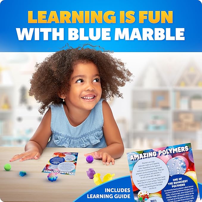 Blue Marble Bouncy Ball Science Kit - Make Up to 45 Glow in The Dark Bouncy Balls for Kids with 6 Colors & 5 Mold Shapes, DIY STEM Projects, Science Kit, Kids Science Projects
