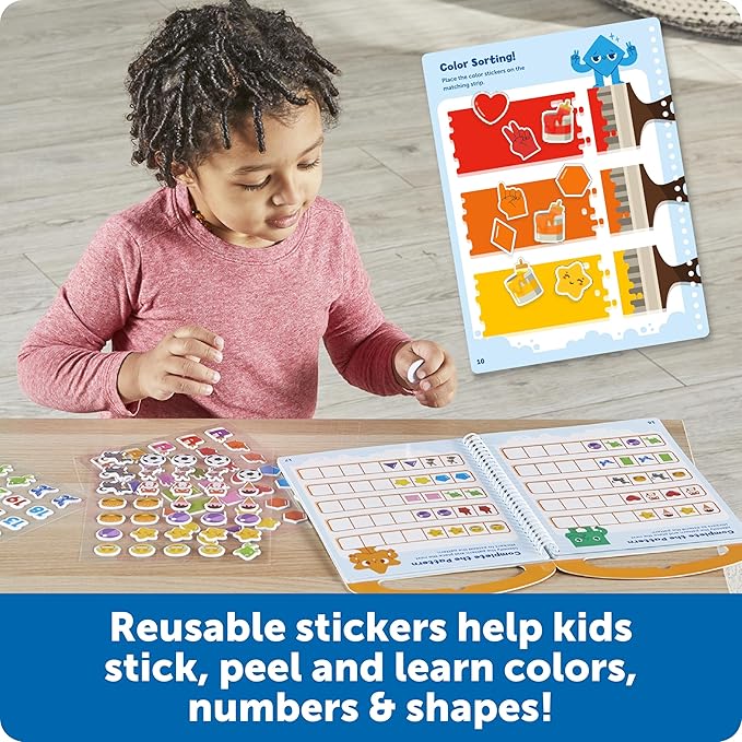 Learning Resources Skill Builders Smart Stickers Colors, Numbers, and Shapes, Reusable Sticker Book, Montessori Busy Book, Preschool Classroom Must Haves, Busy Books