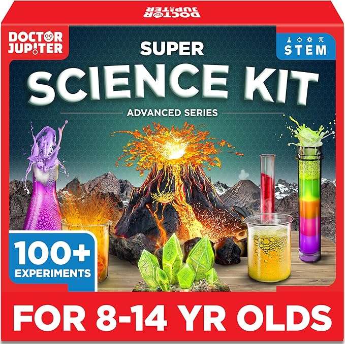 Doctor Jupiter Super Science Kit for Kids Ages 8-12 | Chemistry Set, STEM Toy with 100+ Experiments & Geyser Tube Ideas for Boys & Girls 8+ Years Old | Learning & Educational Projects