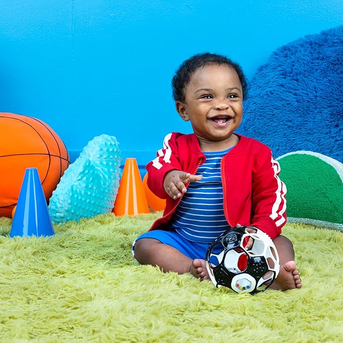 Bright Starts Oball Grippin' Goals Rattle Soccer Ball - Black & White, Easy-Grasp Toy for Newborn and Up