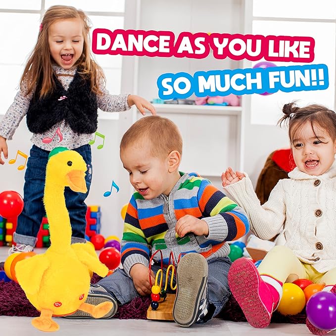 Hopearl Glowing Dancing Duck Toy Repeats What You Say Talking Duckling Toy Wriggle Singing Mimicking Twisting Light Up Interactive Animated Toy Speaking Plush Gift for Kids, Yellow, 13''