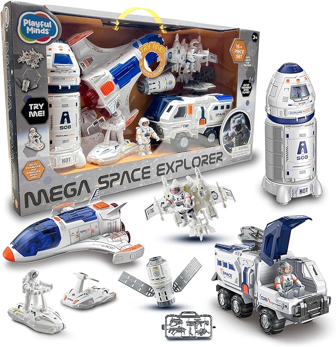 – Rocket Space Toy, Kids Spaceship Playset Includes Space Shuttle, Astronauts, Take Apart Outer Space Adventure Set for Boys and Girls, Lights and Sounds, 15-Piece Set STEM Toy