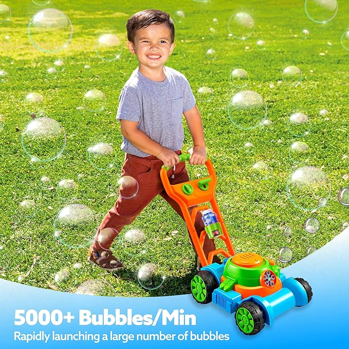 SLOOSH Bubble Lawn Mower Toddler Toys - Spill-Proof Bubble Machine Pretend and Play Toy for Toddler Age 1 2 3 1-3 Year Old Indoor Outdoor Use, Push Toys Baby Boys Xmas Christmas Birthday Gifts (Blue)