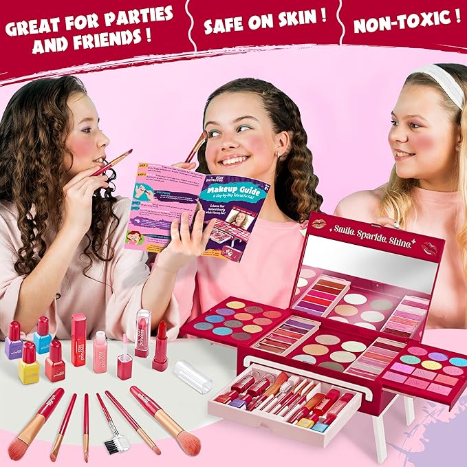 Kids Makeup Kit for Girls - Non-Toxic Real Washable Make Up Set for Little Girls - Pretend Play Toy Birthday Gift Idea for Girl Ages 3, 4, 5, 6, 7, 8, 9, 10 Year Old