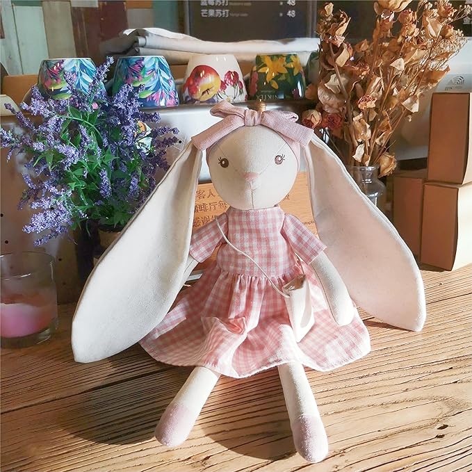 15" Bunny Stuffed Animal for Girls, Plush Toy Doll -Wearing Pink Plaid Dress,Cute Doll Set Dress Up for 3 4 5 Year Old Girl - Gift for Little Girl, Birthday, Easter,Christmas…