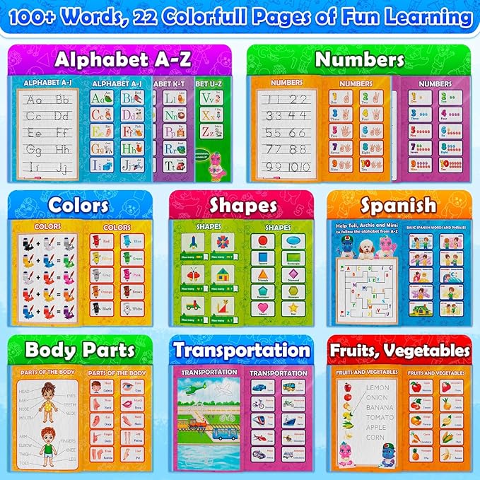 Curious 2 Learn ABC Learning for Toddlers | Learning Resources | English & Spanish Sound Book | Preschool Learning Activities | Educational Learning Toys | 4 Year Old Boy Birthday Gift