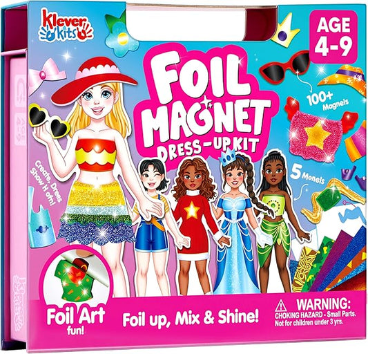 Klever Kits Foil Magnet Dress-Up Kit, 2-in-1 Fashion DIY Craft for Kids Paper Dolls for Girls Ages 4 5 6 7 8 9 Travel Activity Birthday Gifts with Display Box by Jova